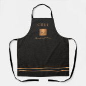 Monogram elegant zwart goud naam script chef schort (Voorkant)