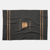 Monogram elegant zwart goud naam script chef theedoek (Horizontaal)