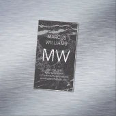 Monogram Elegant Zwart Marmer Magnetisch Visitekaartje (Voorbeeld)