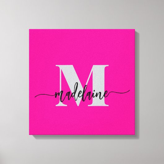Monogram Elegant Zwart Roze Persoonlijk Canvas Afdruk (Voorkant)