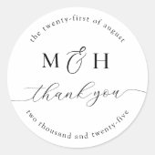 Monogram Elegant Zwart Wit Dank u bruiloft Ronde Sticker (Voorkant)