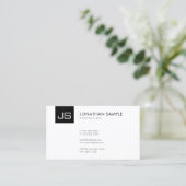 Monogram Elegant Zwart Wit Modern Clean Sjabloon Visitekaartje (Staand voorkant)