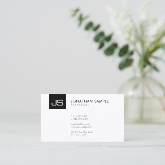 Monogram Elegant Zwart Wit Modern Clean Sjabloon Visitekaartje (Staand voorkant)