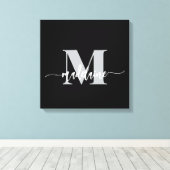 Monogram Elegant Zwart Wit Persoonlijk Canvas Afdruk (Insitu (Houten vloer))