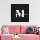 Monogram Elegant Zwart Wit Persoonlijk Canvas Afdruk (Insitu (Woonkamer))