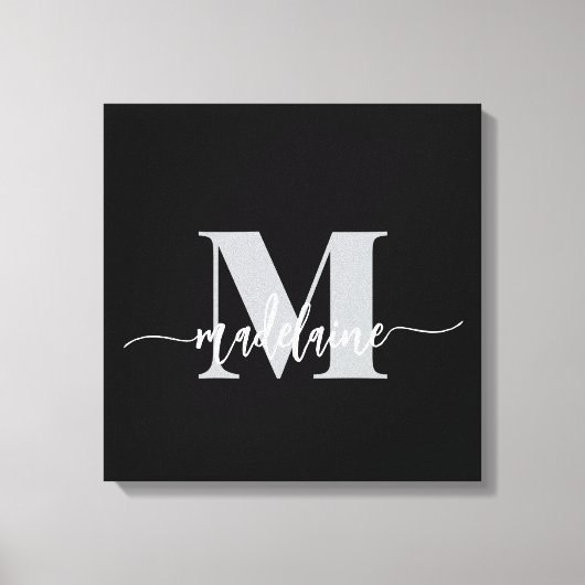 Monogram Elegant Zwart Wit Persoonlijk Canvas Afdruk (Voorkant)