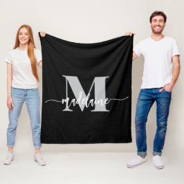 Monogram Elegant Zwart Wit Persoonlijk Fleece Deken