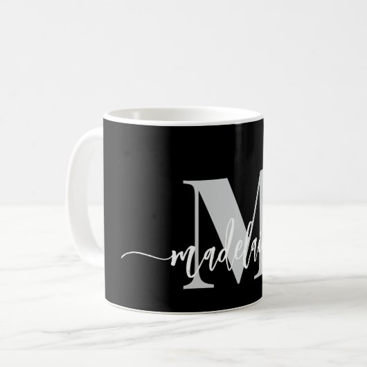 Monogram Elegant Zwart Wit Persoonlijk Koffiemok (Voorkant links)