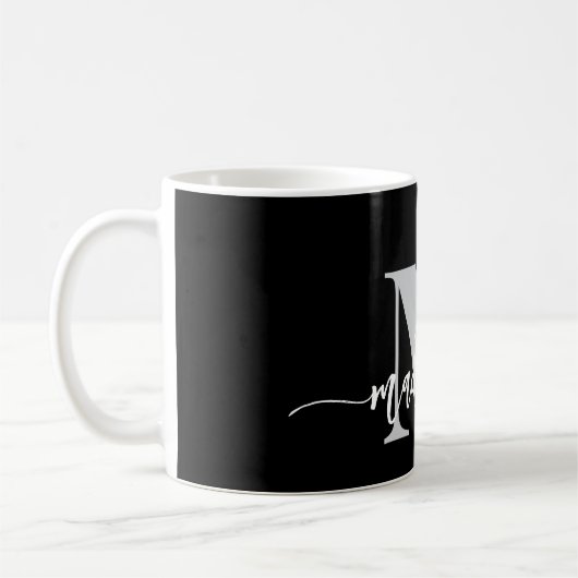 Monogram Elegant Zwart Wit Persoonlijk Koffiemok (Links)