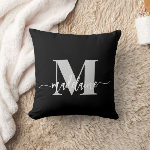 Monogram Elegant Zwart Wit Persoonlijk Kussen