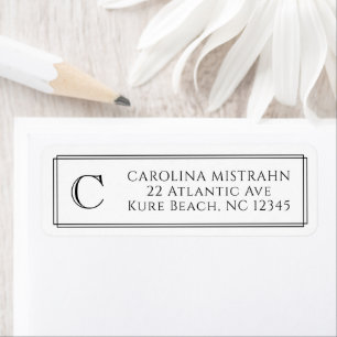 Monogram Elegant Zwart Wit Rand Briefpapier Etiket