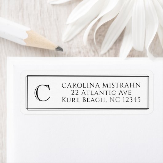 Monogram Elegant Zwart Wit Rand Briefpapier Etiket (Insitu)
