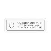 Monogram Elegant Zwart Wit Rand Briefpapier Etiket (Voorkant)