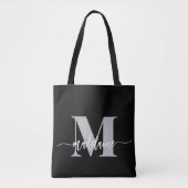 Monogram Elegant Zwart Wit Tote Bag (Voorkant)