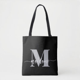 Monogram Elegant Zwart Wit Tote Bag