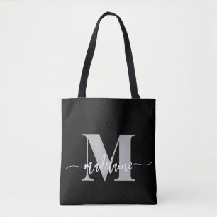 Monogram Elegant Zwart Wit Tote Bag