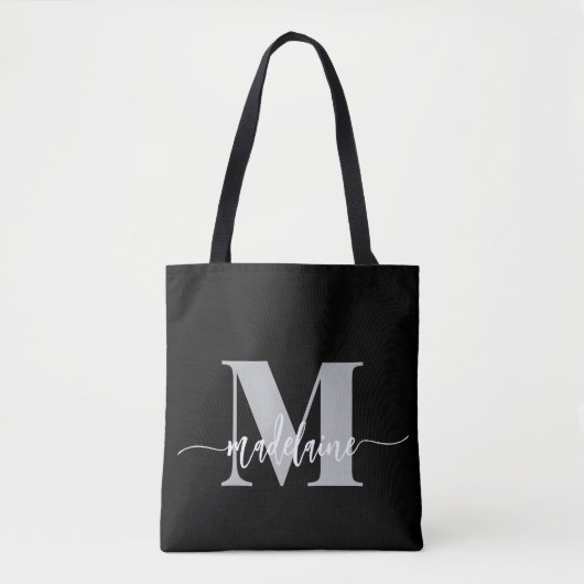 Monogram Elegant Zwart Wit Tote Bag (Voorkant)