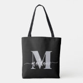 Monogram Elegant Zwart Wit Tote Bag (Achterkant)