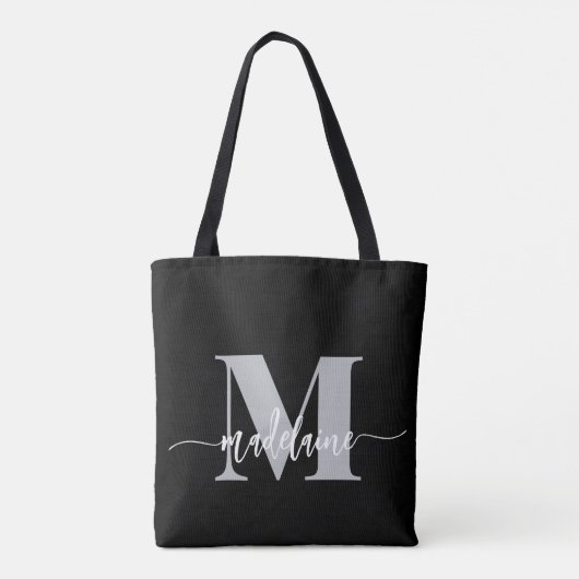 Monogram Elegant Zwart Wit Tote Bag (Achterkant)