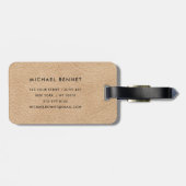 Monogram Elegante Beige Faux Lederen Textuur Bagagelabel (Achterkant horizontaal)