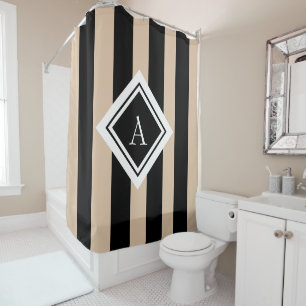Monogram elegante beige zwarte verticale strepen douchegordijn