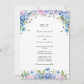Monogram Elegante Blauwe Hortensia Rand Bruiloft Kaart (Voorkant)