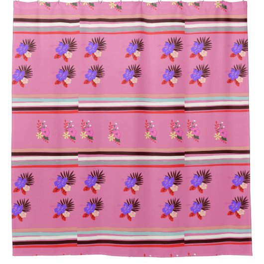 Monogram Elegante Bloemen en gestreept Douchegordijn (Voorkant)