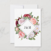 Monogram Elegante Bloemrijke Roze Bourgondiër Maal RSVP Kaartje (Achterkant)