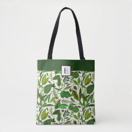Monogram Elegante Botanische Groene Bladeren Patro Tote Bag