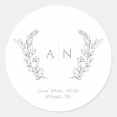 Monogram elegante bruiloft ronde sticker (Voorkant)