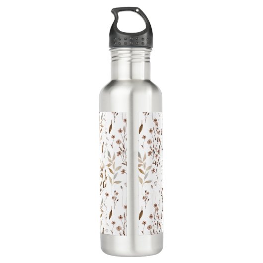 Monogram Elegante Bruine Wildflowers Bladeren Waterfles (Achterkant)