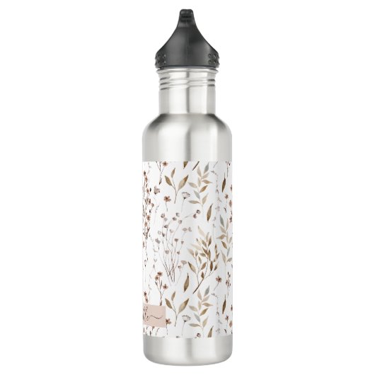 Monogram Elegante Bruine Wildflowers Bladeren Waterfles (Rechts)