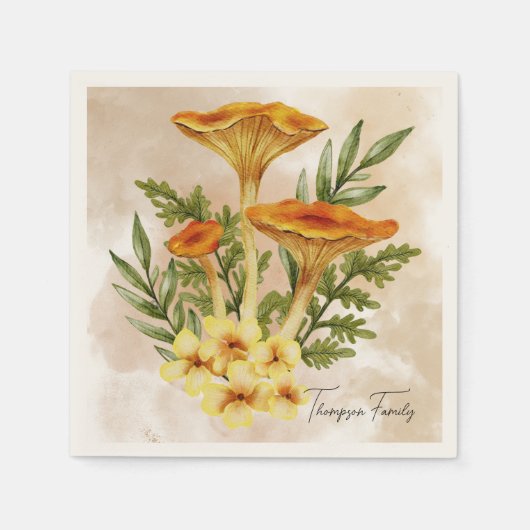 Monogram Elegante  champignons Bruin Diner Servet (Voorkant)