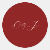 Monogram elegante chic script rode bruiloft ronde sticker (Voorkant)
