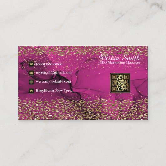 Monogram Elegante Classy Pink Gold QR-code Visitekaartje (Voorkant)