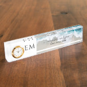 Monogram Elegante Custom Beach Blauw Groene Klok Naambordje (Zijkant)