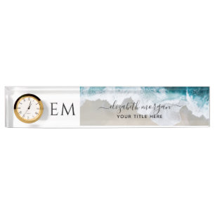 Monogram Elegante Custom Beach Blauw Groene Klok Naambordje