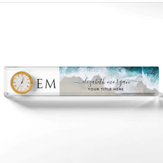 Monogram Elegante Custom Beach Blauw Groene Klok Naambordje