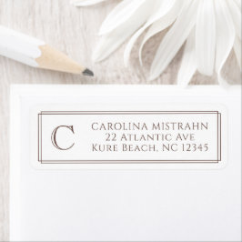 Monogram Elegante Donkerbruine Rand Briefpapier Etiket