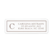 Monogram Elegante Donkerbruine Rand Briefpapier Etiket (Voorkant)
