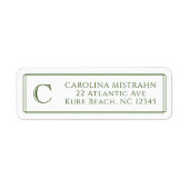 Monogram Elegante Donkergroene Rand Briefpapier Etiket (Voorkant)