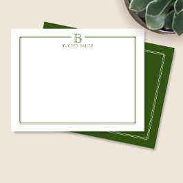 Monogram Elegante Donkergroene Rand Briefpapier Notitiekaartje