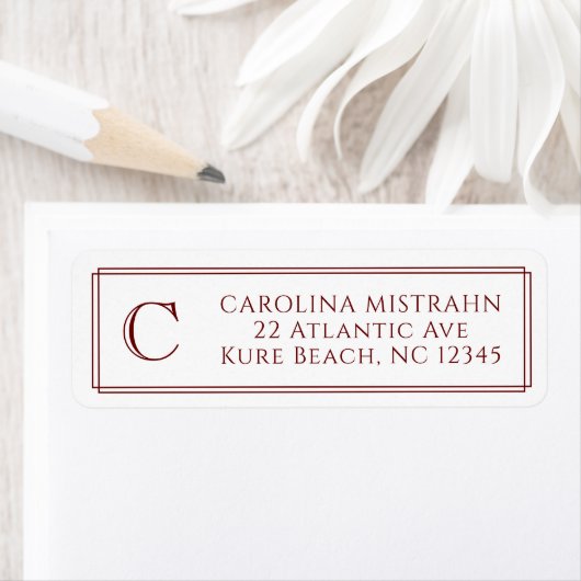 Monogram Elegante Donkerrode Rand Briefpapier Etiket (Insitu)
