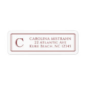 Monogram Elegante Donkerrode Rand Briefpapier Etiket (Voorkant)