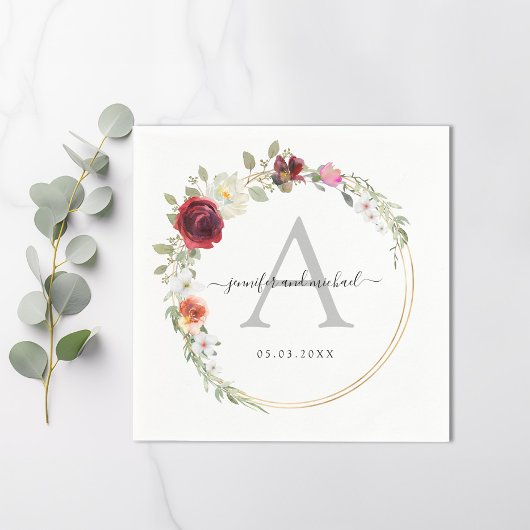 Monogram, elegante eucalyptus bloem bruiloft servet