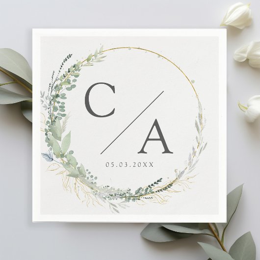 Monogram, elegante eucalyptus bruiloft servetten