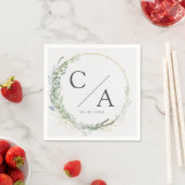 Monogram, elegante eucalyptus bruiloft servetten (Insitu)