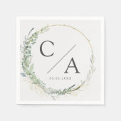 Monogram, elegante eucalyptus bruiloft servetten (Voorkant)