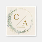 Monogram, elegante eucalyptus bruiloft servetten (Voorkant)