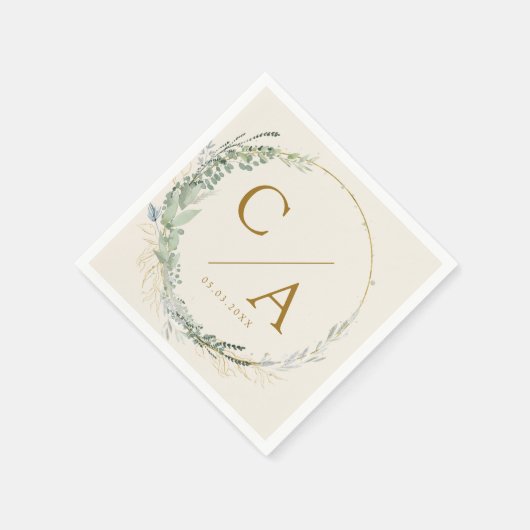 Monogram, elegante eucalyptus bruiloft servetten (Hoek)